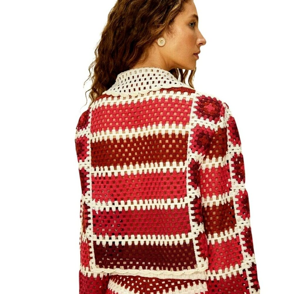 Farm Rio Colorful Crochet Granny Button-Up Cardigan MSRP $298 - Picture 2 of 6